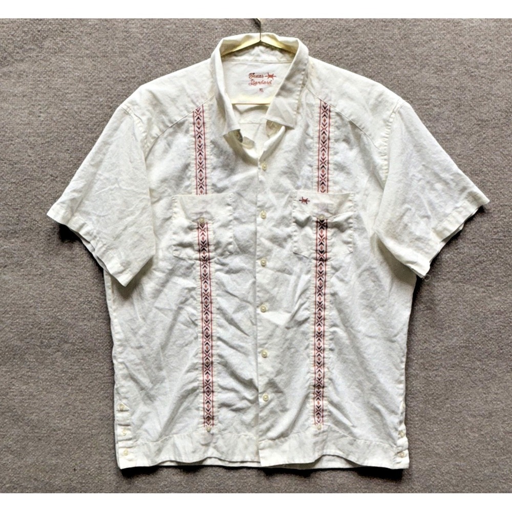 Texas Standard Guayabera Shirt Mens XL Cream Linen Short Sleeve Button Up
